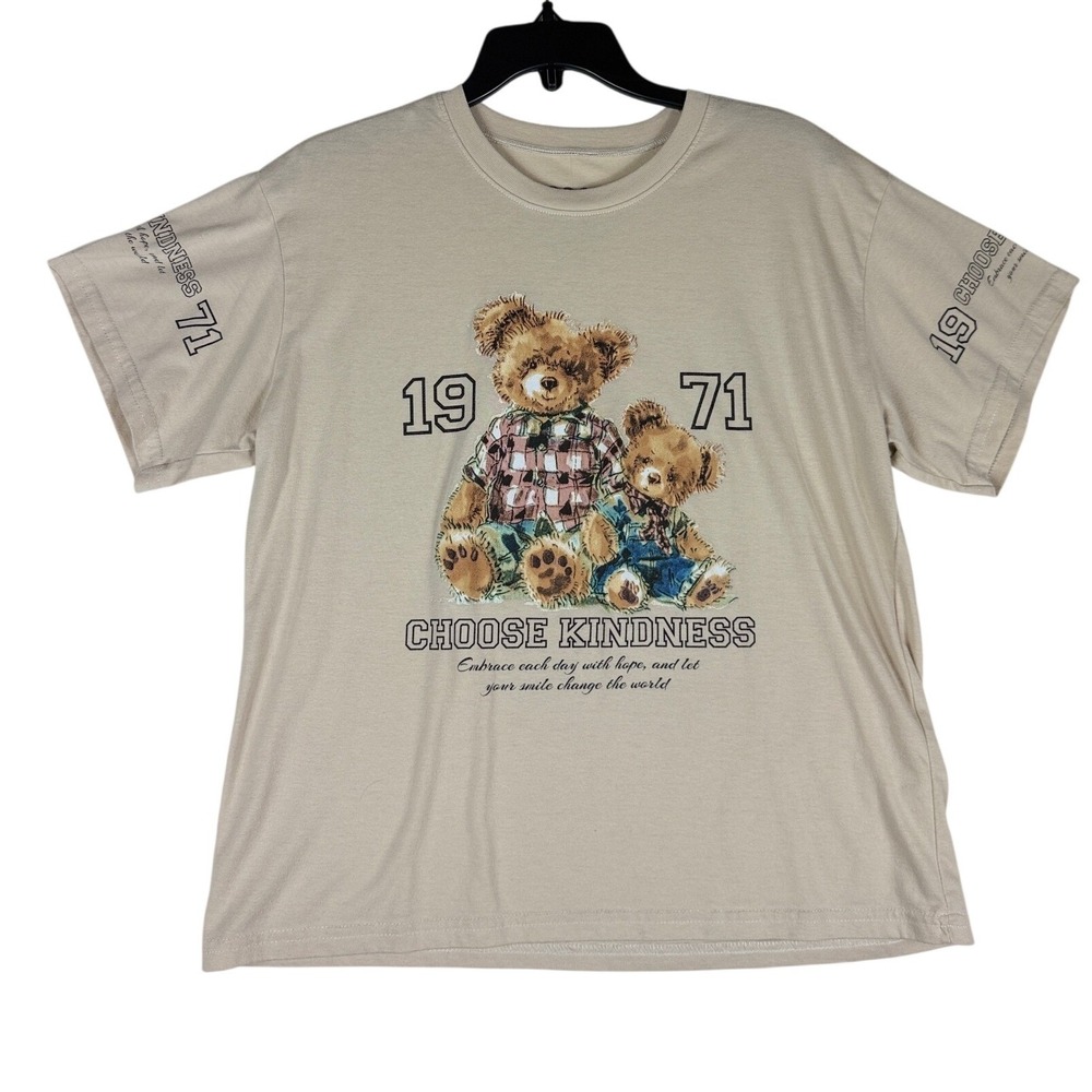 Good Karma Choose Kindness Teddy Bear‎ Graphic Tee Beige Tan Large NWT